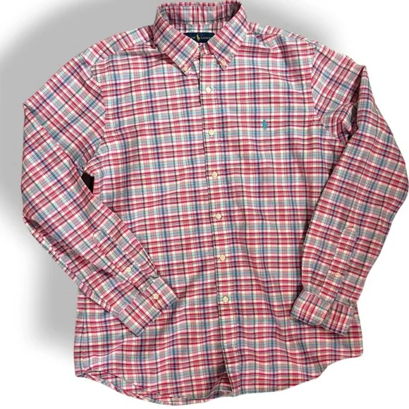 Ralph Lauren Polo Men's Long Sleeve Button Front Shirt Size L Pink Muliti Plaid - Picture 1 of 7
